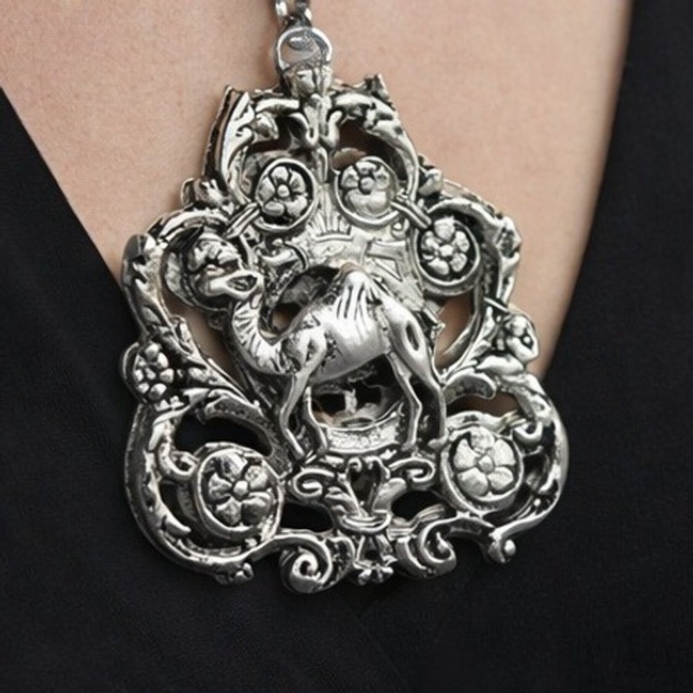 Pendant Necklace WHBM‎ Silver Tone Camel Ornate Equestrian Statement 24" Large